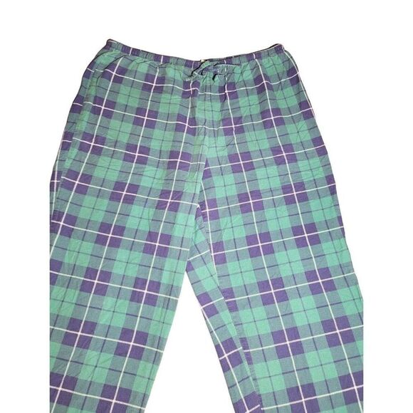 LL BEAN Pants Mens XL Blackwatch Flannel Drawstring Straight Lounge Cotton Green - Picture 4 of 7